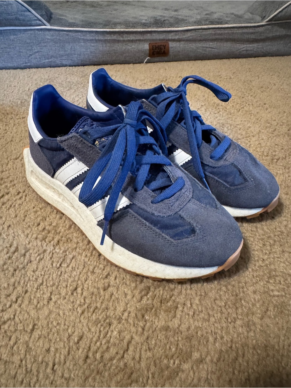 Women’s Navy Blue Athletic Sneakers with White Stripes